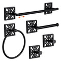 Autumn Alley 5 PC Matte Black Modern Bathroom Accessories Set, Wall Mounted - Towel Rack, Hand Towel Ring, Industrial Toilet Paper Holder, and 2 Towel Robe Hook for Bathroom Hardware Set - color: Black