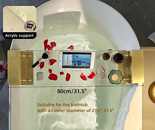 Acrylic Bathtub Tray Caddy Non-Slip Bath Tub Tray Table with Gold Brushed Handles,Reading Rack,Tablet Holder,Cellphone Tray and Wine Glass Holder (Size : Ripple+retractable-31.5") - size: 31.5" x 31.5" x 31.5"