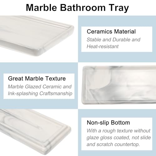 uxcell Marble Tray for Bathroom 9" Small Rectangle Ceramic Vanity Tray for Countertop Shatterproof Bathtub Soap Tray Kitchen Sink Organizer Key Trinket Ring Tray, Grey - color: Gray