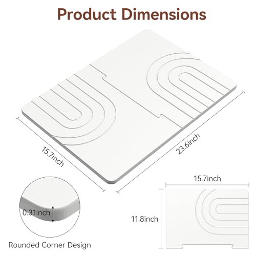 Luxspire Stone Bath Mat, Quick Drying Diatomaceous Earth Bath Mat for Bathroom, Large Bathroom Rug Non Slip, Water Absorbing Shower Pad, Stone Drying Pad for Kitchen Counter, 24 x 16 in, White - color: D-white