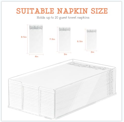 Acrylic Guest Towel Napkin Holder | Hand Towels Holder for Bathroom, Guest Towels Storage Tray for Kitchen, Parties, Weddings, Events (0.1" Thickness)