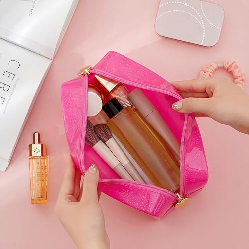 PVC Jelly Travel Makeup Bag,Waterproof Cosmetic Bag/Case with Zipper, Toiletry SPF Bag for Sunscreen, Skincare, and Daily Essentials (05Hot Pink) - color: 05Hot Pink