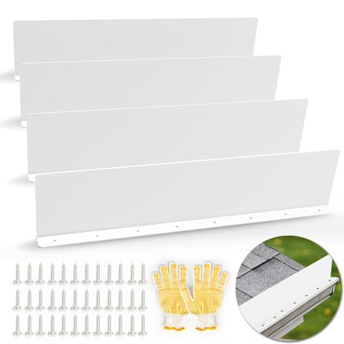 Gutter Valley Splash Guards, 15.7 x 3.5 Inch 4 Pack Gutter Guard, Aluminum Rain Gutter Guard Downspout Rain Diverter for Roof Shingle, Rain Drip Guard for Straight House (White) - color: White-B