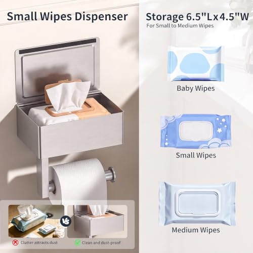 FORIOUS Toilet Paper Holder with Shelf, Sanitary Napkin Receptacle Tampon Holder, Wall Mount Toilet Paper Holder with Storage, Flushable Wipes Dispenser Fits for Bathroom Commercial, 6.5" L | Brushed Nickel 1 Pack - color: Stainless Steel, size: 1 Pack-6.