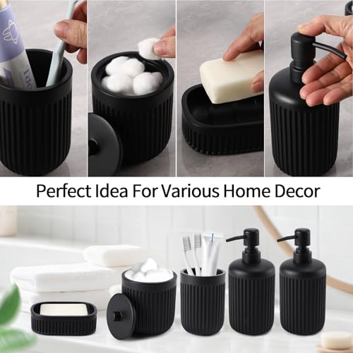 XLHOMO Black Resin Bathroom Accessories Set 5 Pcs, Bathroom Accessory Set Includes Foaming Soap Dispenser, Lotion Soap Dispenser, Toothbrush Holder, Qtip Holder, Soap Dish, for Modern Home Apartment - color: Black, size: Resin Bath Set-Foam