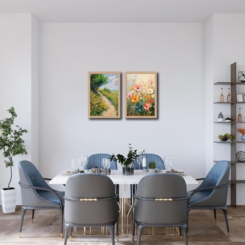 2Pcs framed wooden wall Art meadows and wildflowers natural plant and flower prints canvas Painting watercolor floral Picture print wall for living room girl's bedroom or bathroom 12x16in - color: Meadows and Wildflowers, size: 12x16 Inches