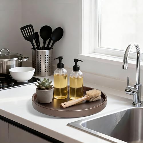 1 Pack 10" Bathroom and Vanity Tray, ABS Bathroom Counter Organizer, Coffee Table Decor for Perfume, Candles, Keys &More. Kitchen Countertop Organizer, Decorative Tray Soap Holder, Brown - color: Brown, size: 10"
