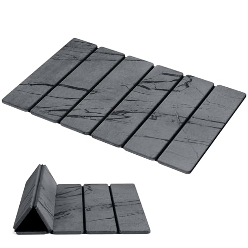 Luxspire Stone Bath Mat Foldable, Quick Drying Diatomaceous Earth Bath Mat for Bathroom, Large Bathroom Rug with Non-Slip Rubber Base, Easy Clean Shower Mat Outside Shower, 24 x 16 Inch, Marble Gray - color: E-marble Gray