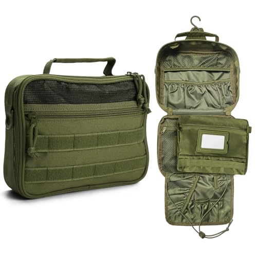 SUNRISING Tactical Toiletry Bag for Men, Hanging Travel Toiletry Organizer Dopp Kit, Shaving Hygiene Toiletries Bag, Men's Toiletry Bag for Short Trips Camping - Green - color: Army Green