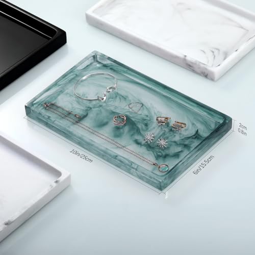 Emibele Bathroom Vanity Tray Countertop, 10" Rectangular Marble Resin Tray | Dresser Kitchen Sink Tray, for Jewelry Cosmetic Perfume Soap Candle, Lightweight Waterproof Tray, Medium, Ink Green - color: Ink Blue, size: 10" x 6.1" x 0.8"