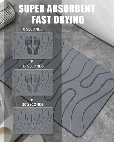 Stone Bath Mat, Diatomite Fast Drying Non Slip Stone Shower Mat, Super Absorbent for Bathroom & Kitchen, Multi-Use as Pet Mat, Easy to Clean 16"x24", Gray - color: Style 01-gray, size: 16"x24"
