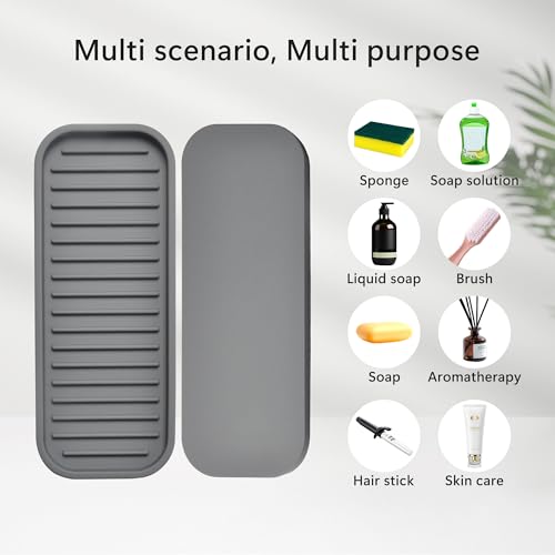 Silicone Sponge Holder for Kitchen Sink - Dish Soap Holder 2 Pack Gray | Waterproof sponge soap tray, dish sponge holder; kitchen counter/bath sink caddy Organizer, soap dispenser, scrubbers, makeup - color: Gray