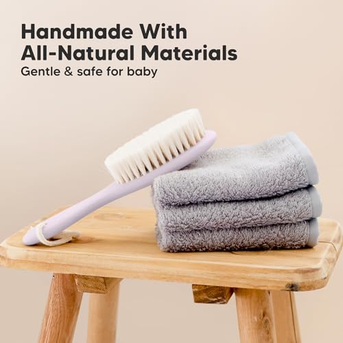 Wooden Baby Hair Brush for Toddler, Infant Cradle Cap (Thistle, Regular) | Soft Goat Bristles Brush for Newborn Girl, Boy Hair, Scalp, Styling, Gentle Grooming, Baby Comb, Baby Bath Essentials - color: Thistle, size: Oval, Regular 7"
