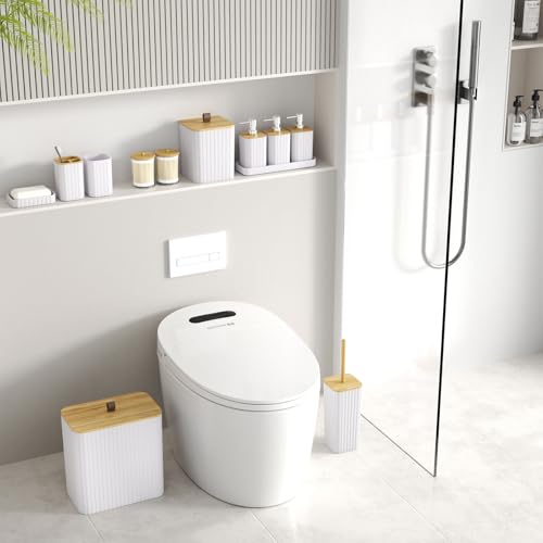 Bathroom Accessory Set - White Bathroom Set, 12PC Bathroom Accessories Set, White Bathroom Accessories Set, Mini Trash Can, Toilet Brush, Trash Can & Soap Dispenser - size: Bathroom Set, style: White