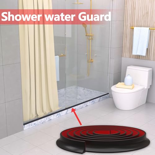 New Collapsible Shower Threshold Water Dam, Self Adhesive Silicone Waterproof Barrier Bathroom and Kitchen Water Strip Dam Shower Guard for Dry And Wet Separation Caulk Seal Strip Edge Trim(Black) - color: Black, style: 39Inch
