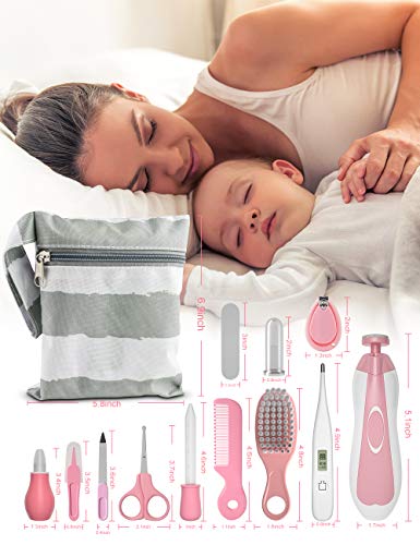 Baby Healthcare and Grooming Kit, 24 in 1 Baby Electric Nail Trimmer Set Newborn Nursery Health Care Set for Newborn Infant Toddlers Baby Boys Girls Kids Haircut Tools (0-3 Years+) (Pink) - color: Pink