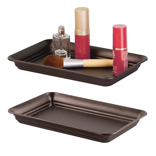iDesign Decorative Countertop Vanity Tray Organizer for Bathroom, Bedroom, Closet, Entryway, Set of 2, 9.7" x 6.3" x 1", Bronze - size: Set of 2