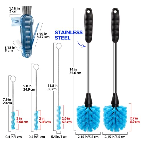 Holikme 6 Pack Brush Set, 14" Long Handle Stainless Steel Cleaner, 3 Straw Brushes, 4-in-1 Cleaning Brush for Water and Baby Bottles Straws, Aqua - color: Aqua, size: 6Pack