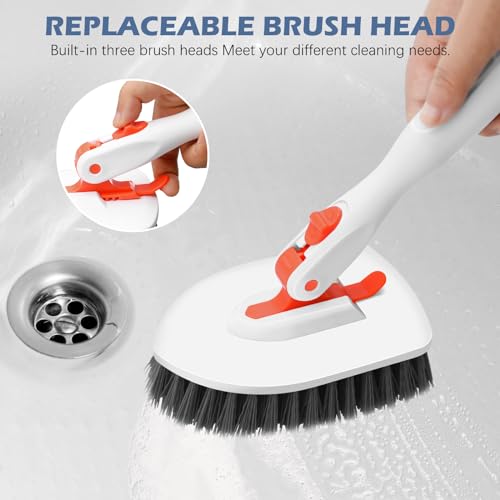 SetSail Tile Tub Scrubber Brush 3-in-1 Shower Scrubber with 52-inch Adjustable Long Handle Shower Cleaner Brush and 3 Detachable Replacement Brush Heads for Cleaning Bathroom Kitchen Walls Tub Tile - color: Orange, size: 2 Pads