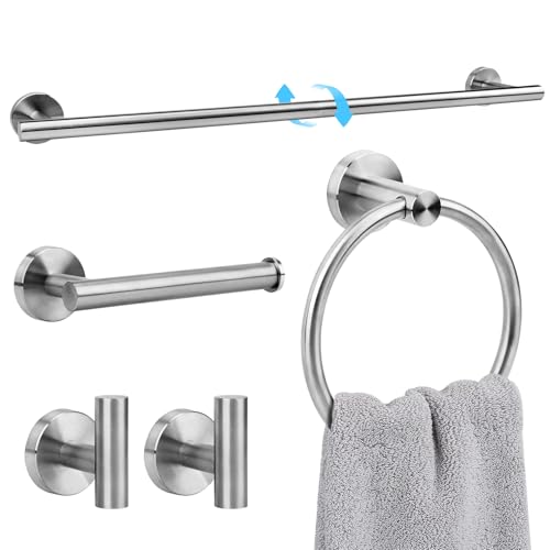 Brushed Nickel Bathroom Hardware Accessories Set 5 Piece, Stainless Steel Bath Towel Bar Set 24 Inch,Toilet Paper Holder,Towel Ring Holder,Towel Rack Set, Brushed Nickel - color: Brushed Nickel