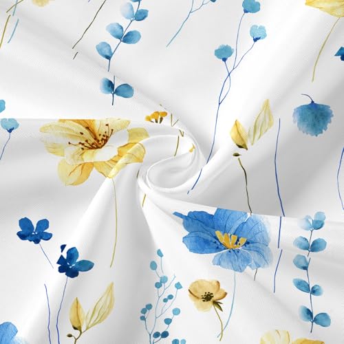 Gibelle Long 3 in 1 Shower Curtain Set, Blue Yellow Watercolor Floral Bath Curtain and PEVA Liner Set with 12 Double Sided Steel Hooks, Waterproof Fabric Bathroom Curtain 72x78 - color: Blueyellow, size: 72"W x 78"L (Pack of 1)