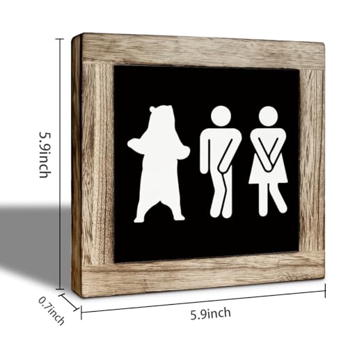 Bathroom Decor Sign, Rustic Bathroom Wooden Tabletop Decor, Freestanding Decoration for Toilet Restroom, Funny Toilet Signs, Humorous Restroom Wooden Box Sign 5.9×5.9 inch - color: color24