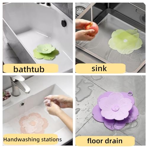 Shower Drain Hair Catcher, 2-in-1 Flower Silicone Strainer & Odor Blocking Cover, Hair Trap Protector for Bathroom Bathtub Sink (Pink)