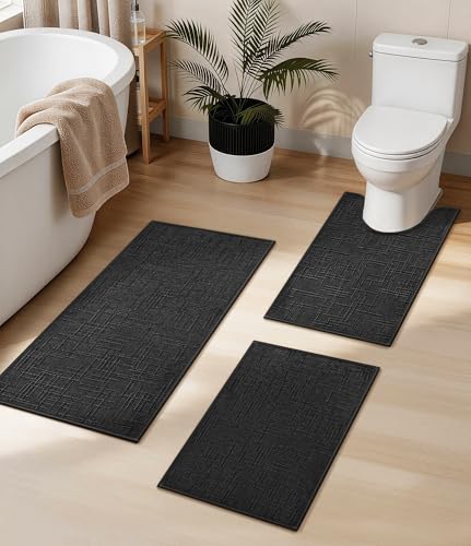 YIHOUSE Bathroom Rugs Sets 3 Piece Dark, 16x24+16x24U+16x32in | Non Slip, Quick Dry, Absorbent Washable, Thin Fit Under Door, For Elder, Sink, Laundry - color: Dark, size: 16x24+16x24U+16x32