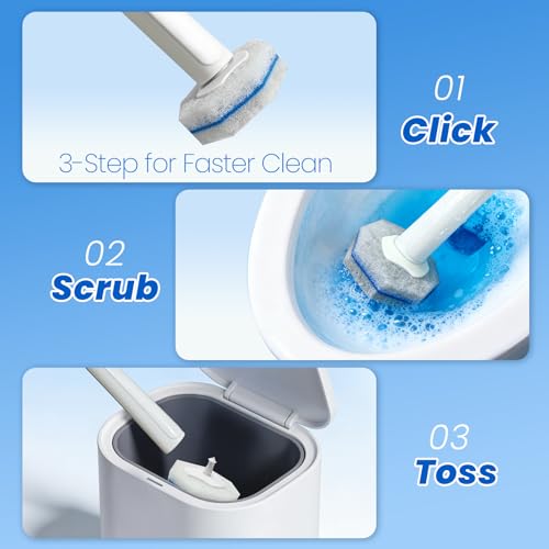 40 Disposable Toilet Brush Replacement Pads, Wall Mounted Toilet Holder Set Toilet Cleaning System Starter Kit, Toilet Stick Pads (White) - color: White
