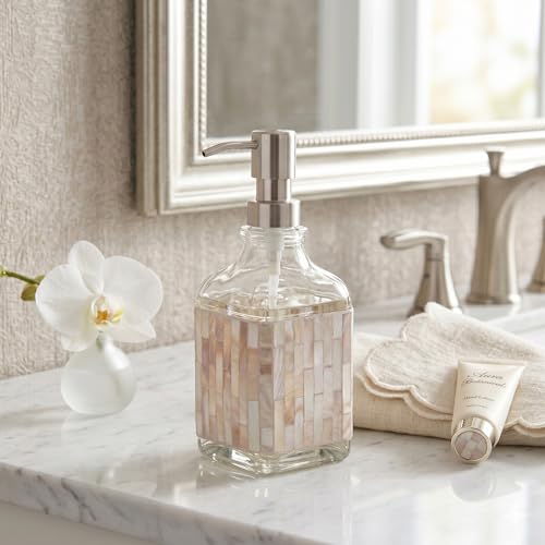 BOPPIE Handcrafted Mosaic Glass Soap Dispenser, Modern Countertop Hand & Dish Soap Dispenser for Bathroom/Kitchen, Refillable Liquid Soap Bottle with Stainless Steel Rust Proof Pump (Mosaic Block) - color: Mosaic Block