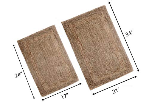 WOVEN ST. Reversible Tufted Bath Rugs | Area Rugs for Spa, Vanity Shower, Bathrooms, Kitchen, Bedroom | Water Absorbent Linens | 100% Cotton | Pack of 2 | 17’’ x 24’’ & 21’’ x 34’’ Inches | Brown - color: Brown, size: 17" x 24" (Rectangular) + 21" x 34" (