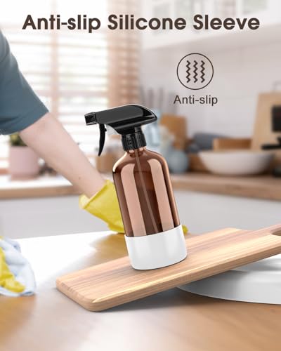 Bontip Glass Spray Bottle with Silicone Sleeve Protection, Amber Glass Spray Bottle Set for Window Cleaner Aromatherapy Facial Hydration Watering Flowers Hair Care 2 Pack/16 oz (Black & White, 16 oz) - color: Black & White, size: 16 Ounces