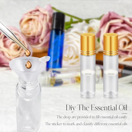 10ml Roller Bottles for Essential Oils, 4 Pack Glass Roll on Bottles, Refillable Perfume Bottle, with Stainless Steel Roller Balls, 2 Droppers, 1 Opener, Labels (Clear) - color: Clear