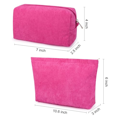 SOIDRAM 2 Pcs Corduroy Makeup Bag Large Cosmetic Bag Toiletry Bag Makeup Pouch Travel Bag Organizer Cute Makeup Brushes Aesthetic Accessories Storage Bag for Women Rose Red - color: Corduroy Rose red