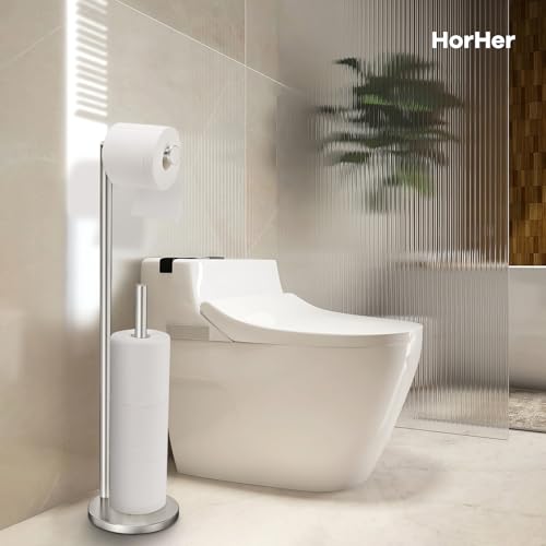 Toilet Paper Holder Stand, Toilet Paper Holder Free Standing, Toilet Paper Stand, Brushed Nickel Toilet Paper Holder with Storage, Rustproof Toilet Paper Holders for 4 Rolls (Brushed Nickel) - color: Brushed Nickel