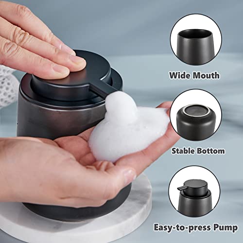 Matte Black Bathroom Accessory Set - 3pcs Ceramic Soap Dispenser Set Vanity Countertop Accessories Set, Includes Refillable Foaming Hand Soap Dispenser, Toothbrush Holder and Tray (Foam Pump) - style: Black Set - Foam Pump