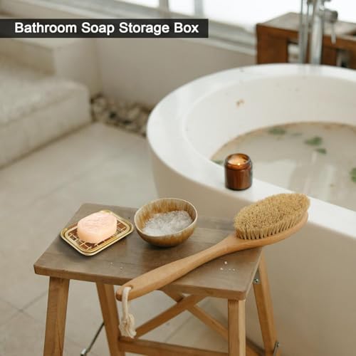 SheeChung Kitchen and Bathroom Soap Dish Tray - Metal Soap Dish Tray with Drainage Grid and Holder for Kitchen Sink Countertops to Store Soap, Sponges, Scrubbers - Rust Resistant (Gold) - color: Gold