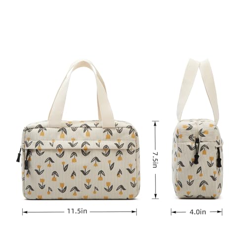 Large Makeup Bag for Women Corduroy Cosmetic bag Make up Bags Zipper Pouch with handle Cosmetic Organizer Toiletry Bag for Travel Storage - color: 11-Yellow Tulip