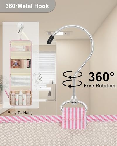 Relavel Hanging Toiletry Bag for Women, Large Makeup Travel Bag with Separate Compartments, Water Resistant Toiletries Bag for Travel Accessories, Portable Bathroom Bag for Trip Camping- Pink Strip - color: 01 Pink Strip, size: Large