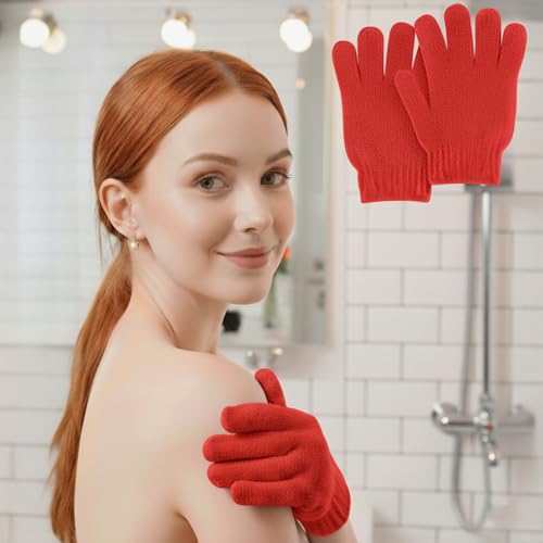 Exfoliating Glove for Shower-Body Exfoliator Scrub Gloves,Shower Gloves for Scrubbing Dead Skin,for Women Men Bath Spa - color: Red 3