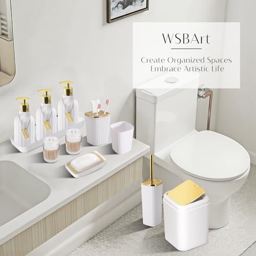 17PCS Bathroom Accessories Set, White Bathroom Set Bathroom Accessories Set with Trash Can, Toilet Brush, Toothbrush Holder, Qtip Holder & 3PCS Soap Dispenser - size: Bath Set with Press-Top Trash Can, style: White
