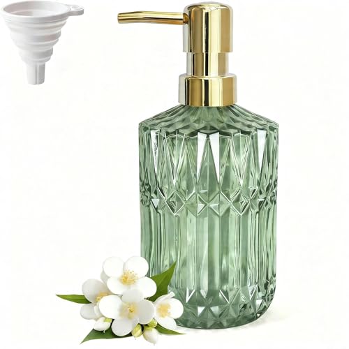 LaMarriti Green Soap Dispenser with Gold Rust Proof Pump, Refillable Clear Glass Kitchen Soap Dispenser, Lotion Dispenser Bathroom for Hands Soap, Dish Soap, Body Wash - color: Green