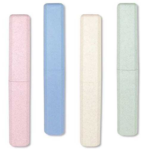 Mulbozy 4 Packs Portable Travel Toothbrush Case, Breathable Plastic Toothbrush Holder for Home, Travel, Business, Camping, School - color: Pink, Blue, Beige, Green