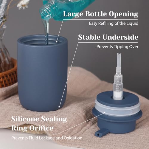 INGOFIN Ceramic Soap Dispenser Set, 2 Pack (12 oz) Bathroom Hand Soap Dispenser with Pump, Liquid Hand and Dish Dispenser Set with 8 Pcs Clear Stickers, for Kitchen -Matte Blue - color: Blue-liquid