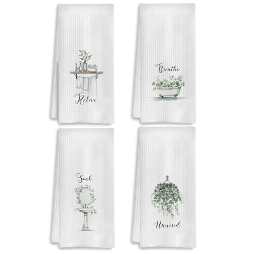 Boho Botanical Bathroom Hand Towels Set of 4, Relax Breathe Soak Unwind Decorative Hand Towels for Gym Yoga Spa Bathroom Decor, 16x24 Inches(Style L) - color: N
