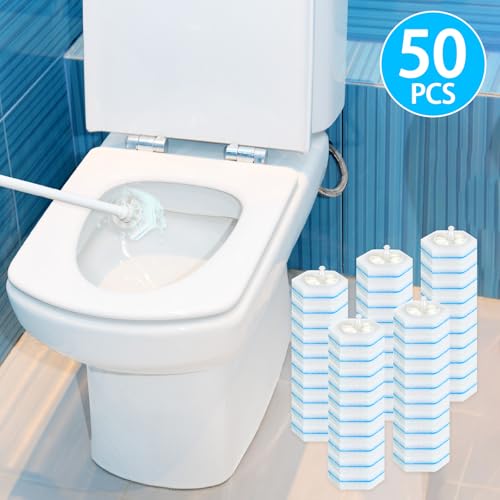 50 Pcs Toilet Wand Refills, Toilet Bowl Cleaners Replacement Heads, Disposable Sponge Scrubber for Household Cleaning Bathroom Cleaners Compatible Heads, Washroom Mats Brush Cleaning System