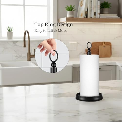 KASUNTO Paper Towel Holder (with Heavy Weighted Base) Steel Paper Holder countertop，Black Paper Towel Holder for Kitchen Countertops, Bars & Dining Tables,Fits Standard & Jumbo Rolls, Matte Black - color: Matte Black