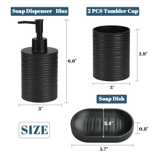 Plastic Bathroom Accessories Set 4Pcs, Black Bathroom Accessory Set Includes Liquid Soap Dispenser with Rust-Proof Plastic Pump, 2Pcs Bathroom Cup, Soap Dish for Modern Home Apartment - color: Black