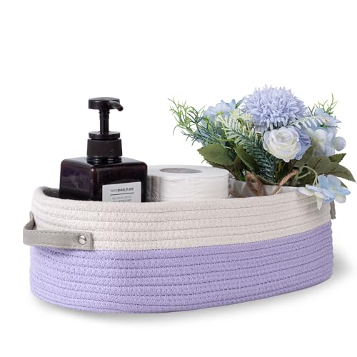 Cotton Rope Woven Basket Toilet Paper Baskets for Organizing Decorative Basket for Boho Decor Small Storage Basket Gift Baskets 13"x5.9"x4" Purple - color: Purple