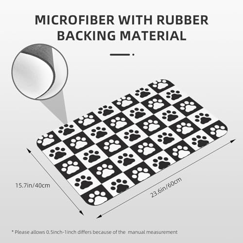 Black and White Dog Paws Bath Mat Rugs 15.7x23.6 in, Pet Footprints Checkered Diatomaceous Earth Bathroom Rug Rubber Non-Slip Absorbent Bathroom Mat for Tub Shower Sink - color: Paws #02